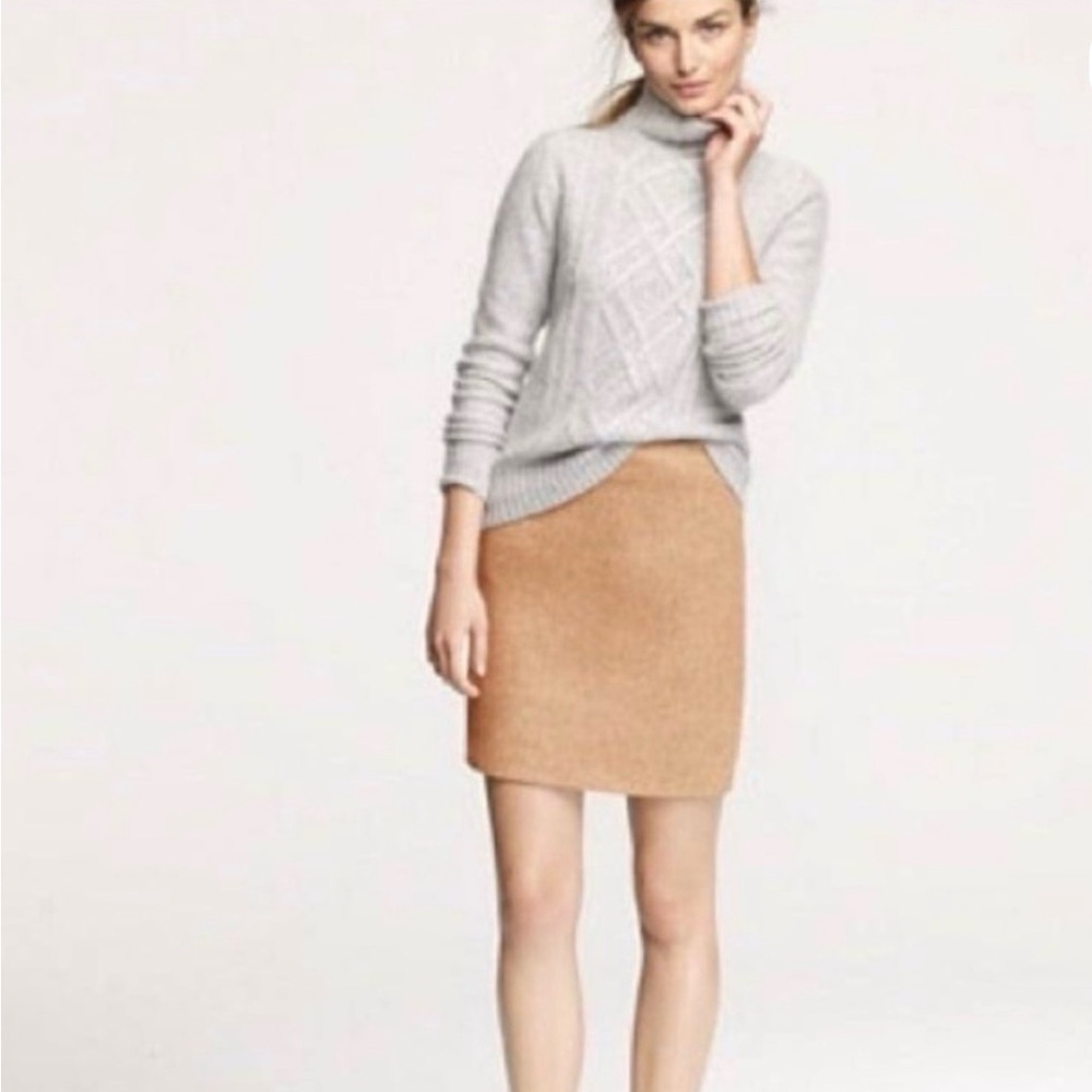 J. Crew Mercantile Camel Tan Double Surge No. 2 Wool Pencil Skirt Size 0